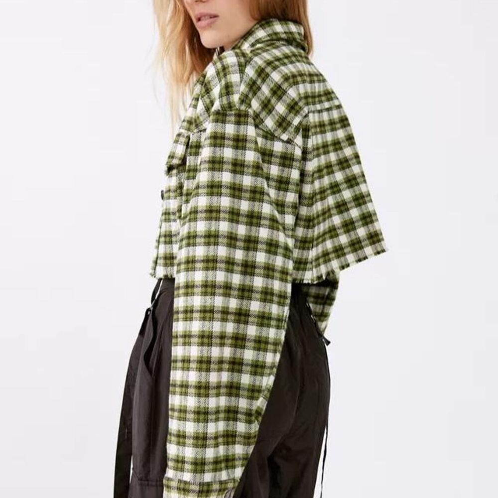 BDG Fall Green Flannel cropped top/jacket - 100% cotton - size Small Cottagecore